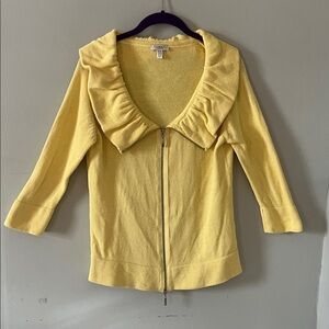 Yellow Women's Sweater with Ruffled Collar